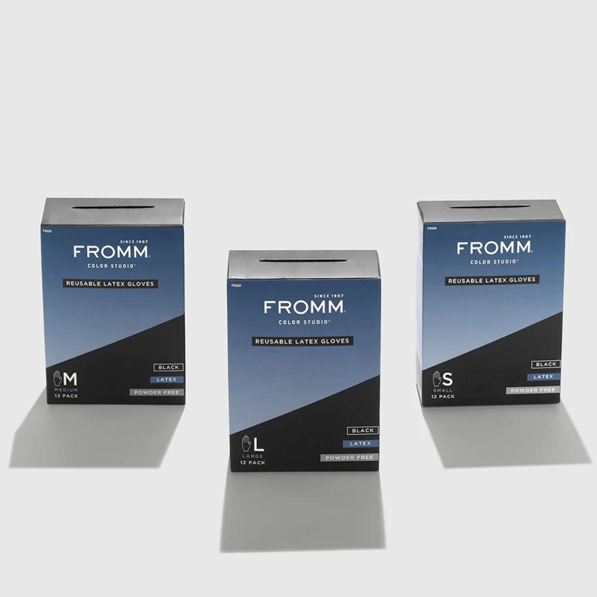 FROMM Reusable Black Latex Gloves 12 Pack